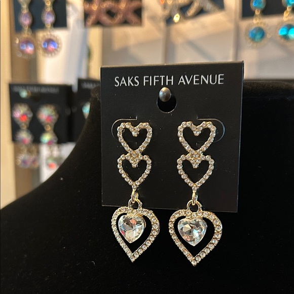 Saks Fifth Avenue Gold Crystal Heart Earrings - Picture 3 of 5